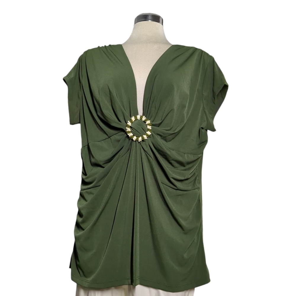 SAY ANYTHING Dark Green Short Sleeve Top Size 2X